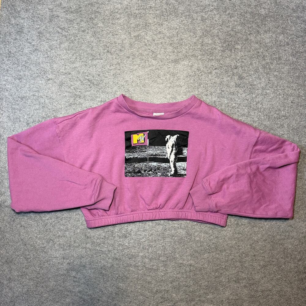 MTV Women Crop Sweatshirt Pink S Graphic Print Pullover